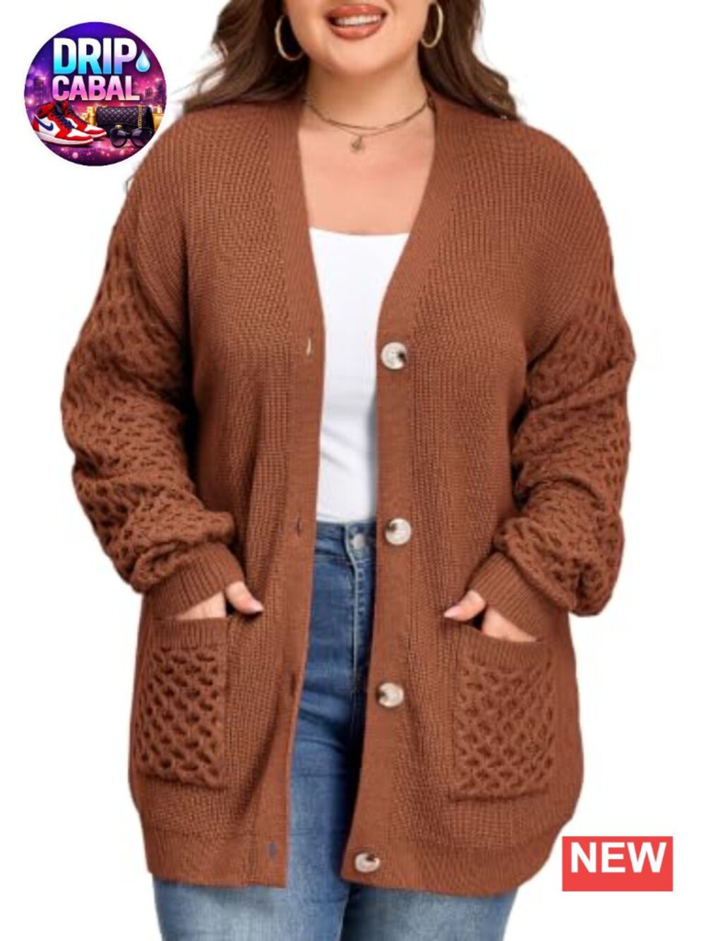 Plus Size Chunky Knit Cardigan Open Front Long Sleeve Sweater